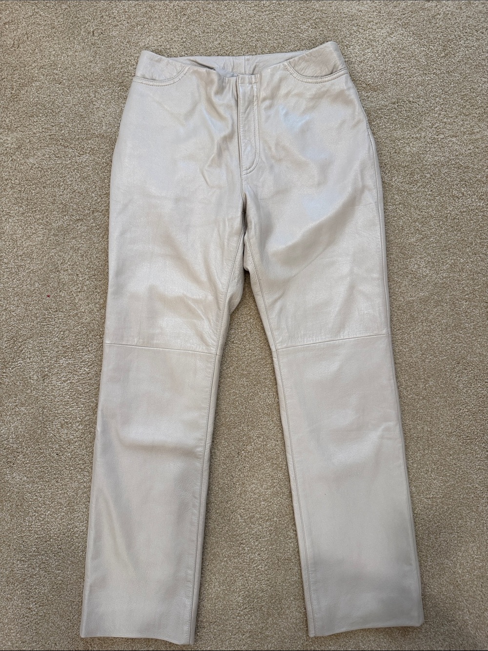 GAP Women's Cream Straight-Leg Genuine Leather Pants